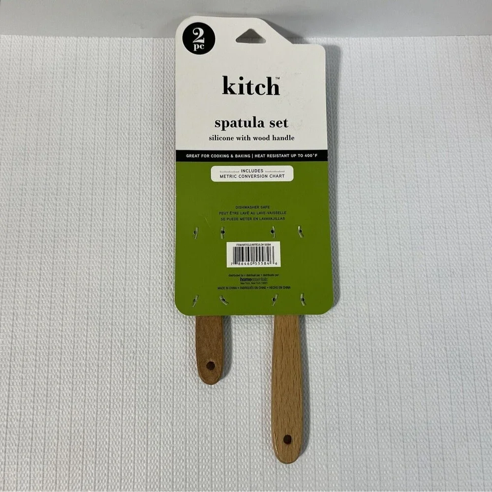 Kitch 2 PC Strawberry Silicone Spatula Set Wooden Handle Metric Conversion Chart